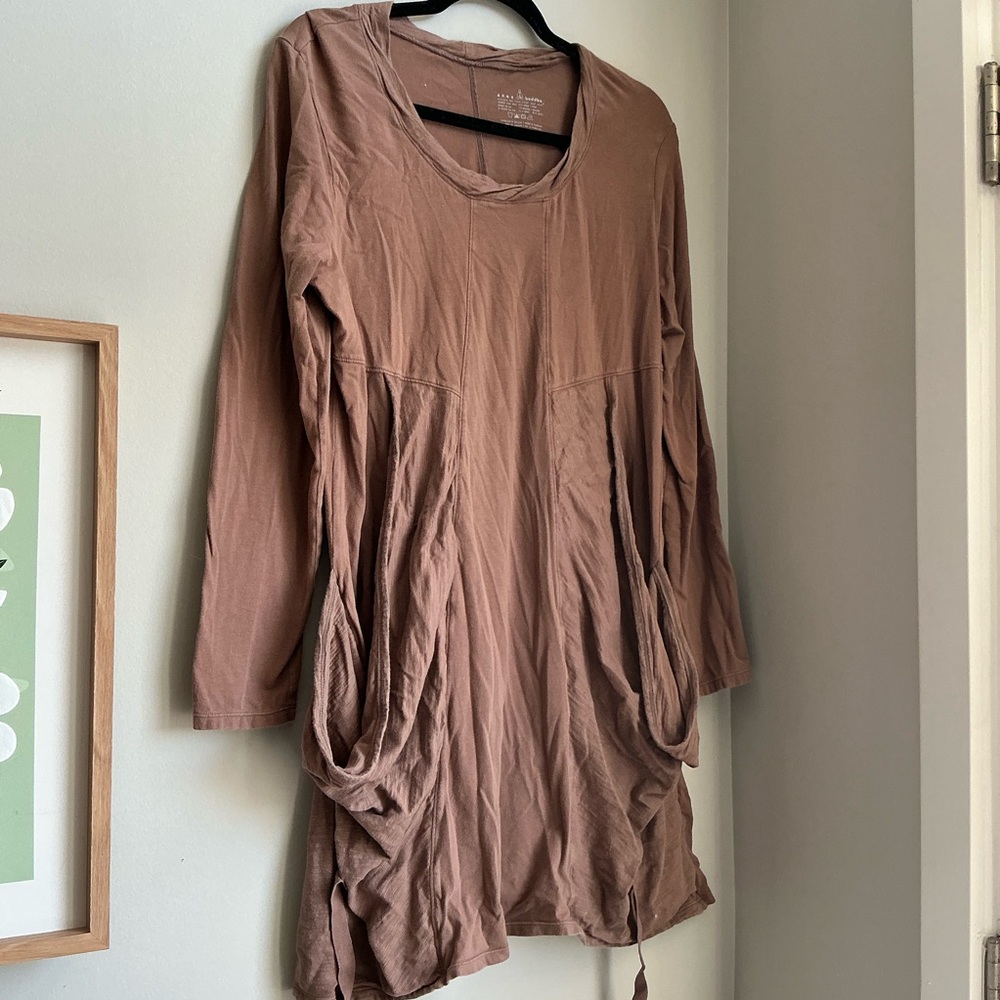 Neon Buddha Brown Tunic Dress Boho Relaxed Fit Pockets Long Sleeve Women’s L